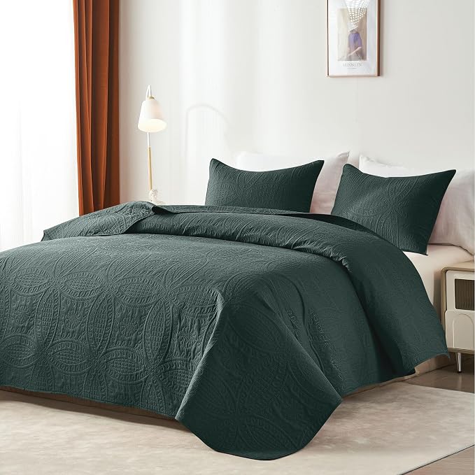akkialla Mocha Forest Green Twin Quilt Set, Ultrasonic Lightweight Bedspread - Image 2