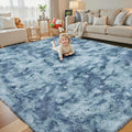 8x10 Area Rugs for Living Room, Dark Blue Tie-Dyed Large Soft Shaggy Carpet | by Junhejiamei