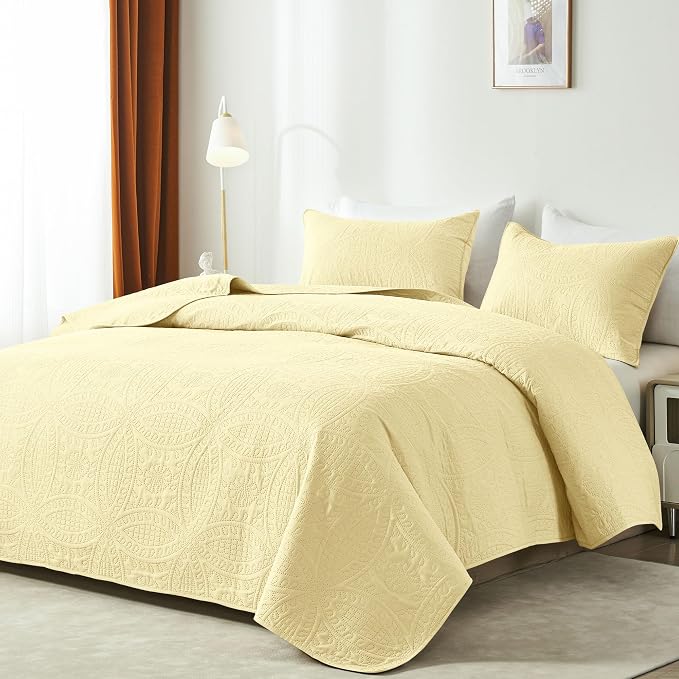 akkialla Butter Yellow Twin Quilt Set, Ultrasonic Lightweight Bedspread Coverlet - Image 2