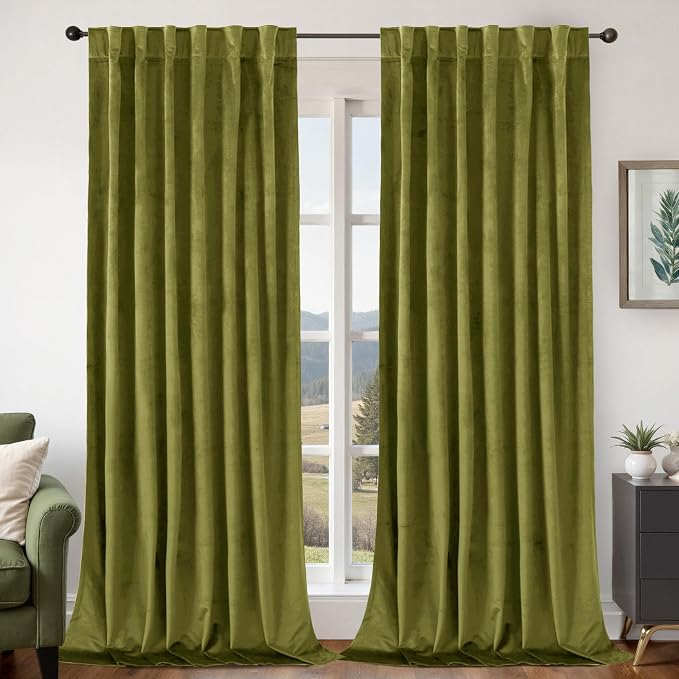 BGment Moss Green Velvet Blackout Curtains, 52 x 102 Inch | Super Soft by BGment