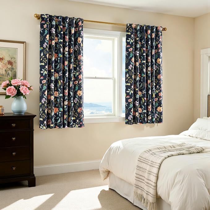 jinchan Dark Blue Floral Blackout Curtains 63 Inch Back Tab 2 Panels | Room - Image 4