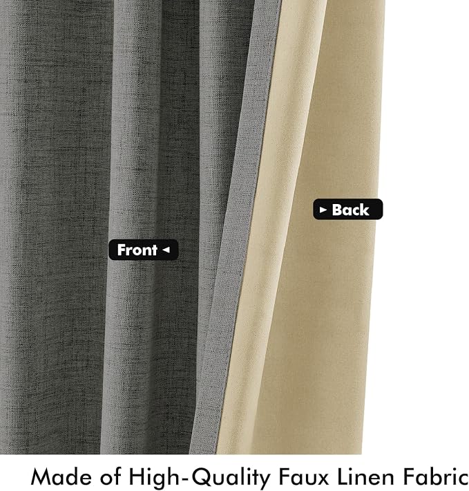 MIULEE 100% Blackout Linen Curtains 42 x 63 Inch Dark Grey 2 Panels | Thermal - Image 6
