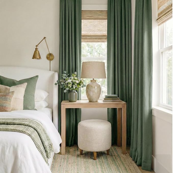RYB HOME Forest Green 100% Blackout Linen Curtains 84 Length 52 Width, Privacy - Image 2