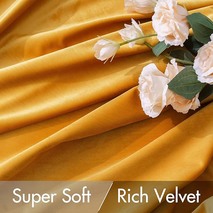 MIULEE Velvet Blackout Curtains 52x84 inches 2 Panels Mustard Yellow | Luxury - Image 4