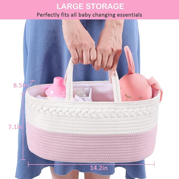 ABenkle Diaper Caddy Organizer, Rope Woven Storage Baske, Nursery Storage Basket - Image 3