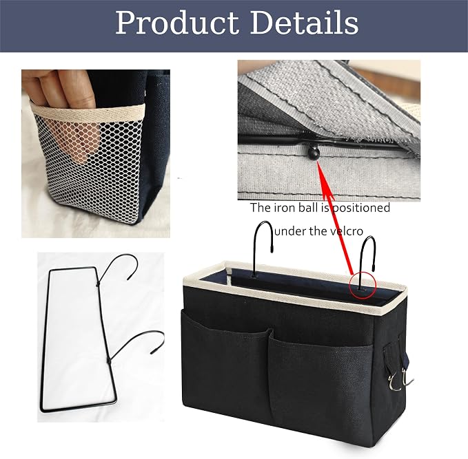Bedside Caddy Bedside Hanging Storage Basket Multi-Function Organizer Caddy - Image 3