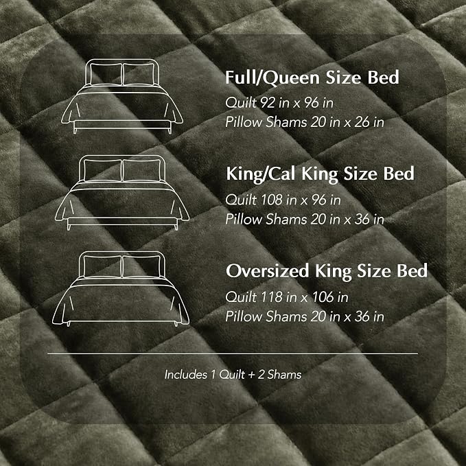 RECYCO Channel Box Stitch Velvet Quilt Set, King Size, Olive Green | Ultra Soft - Image 8
