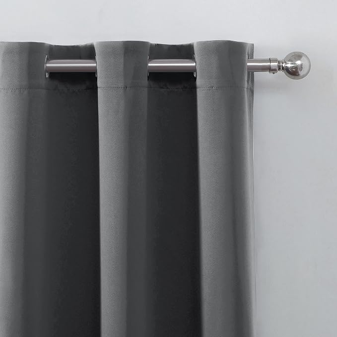 100% Blackout Grey Curtains 52 x 63 inch Long Set of 2 Panels Bedroom Curtains - Image 8