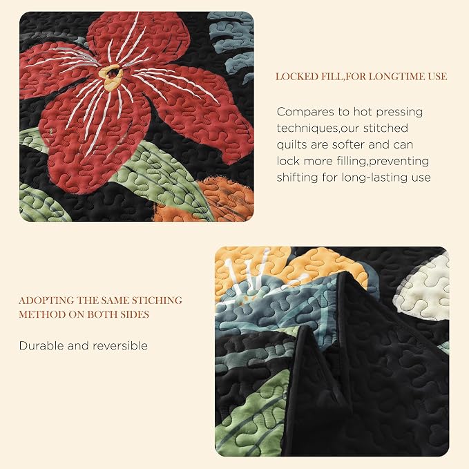 Oversized King Quilt Set Black, 120x120 Floral Super King Bedspread | 3 Pieces - Image 8