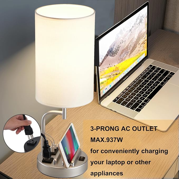 Dreamholder Table Lamp with 3 USB Charging Ports, Modern Desk Lamp with AC - Image 4