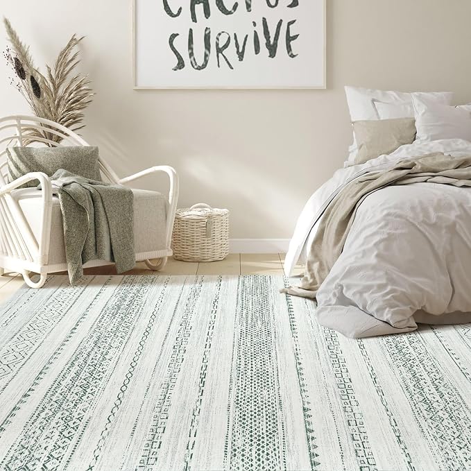 Nakagishi Green Rug Living Room Rugs: 8x10 Washable Boho Large Neutral Soft - Image 6