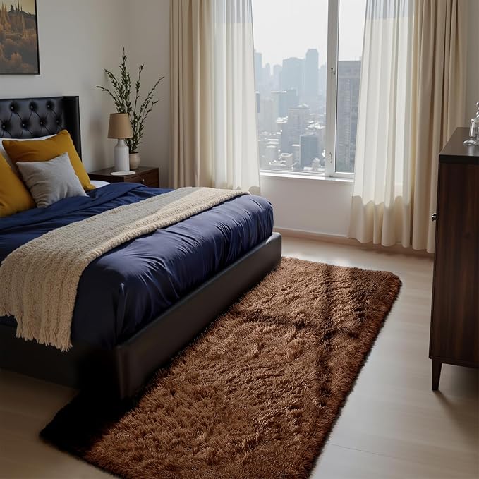 Brown 3x7 Area Rugs for Bedroom, Fluffy Shag Rug Small Rug Bedroom Carpet | - Image 2