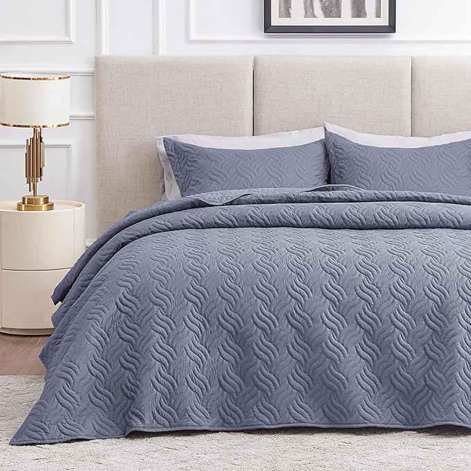 Love's cabin California King Size Quilt Bedding Set Blue Bedspread by Lovescabin