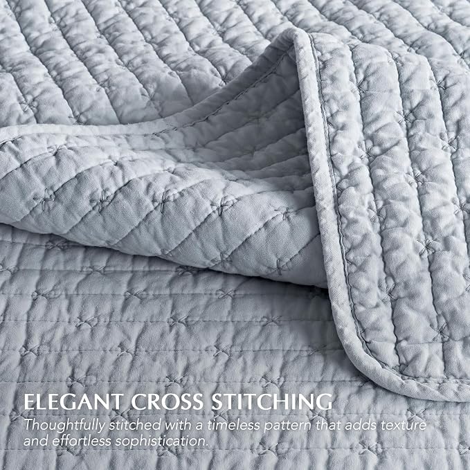 100% Cotton Cross Stitch Quilt Set, Powder Blue | 100% Cotton, Elegant Cross - Image 3