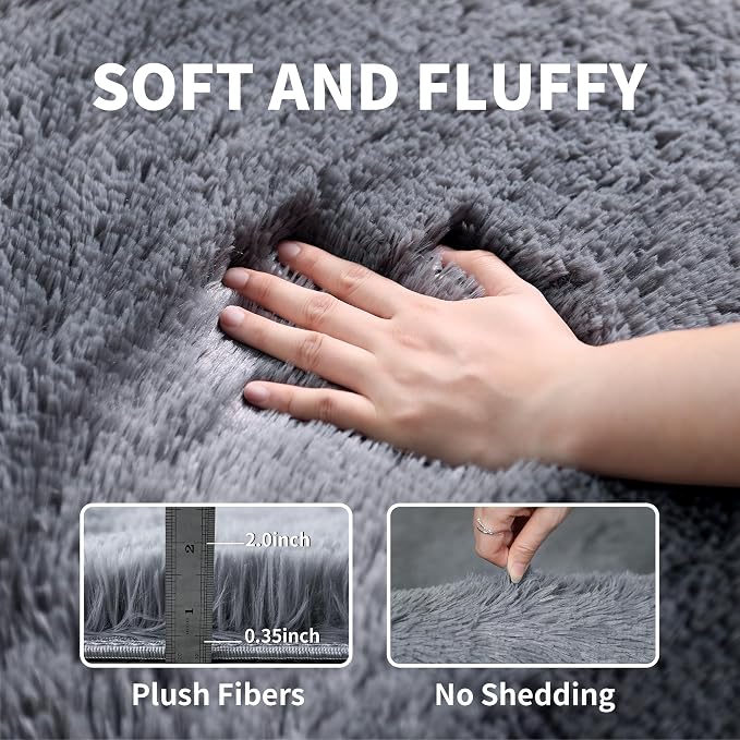 6x9 Grey Shag Rug for Bedroom, Soft Plush Fluffy Washable Carpet | Gray Area - Image 3
