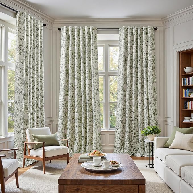 jinchan Green Floral Blackout Curtains 96 Inch Farmhouse Back Tab 2 Panels | - Image 5