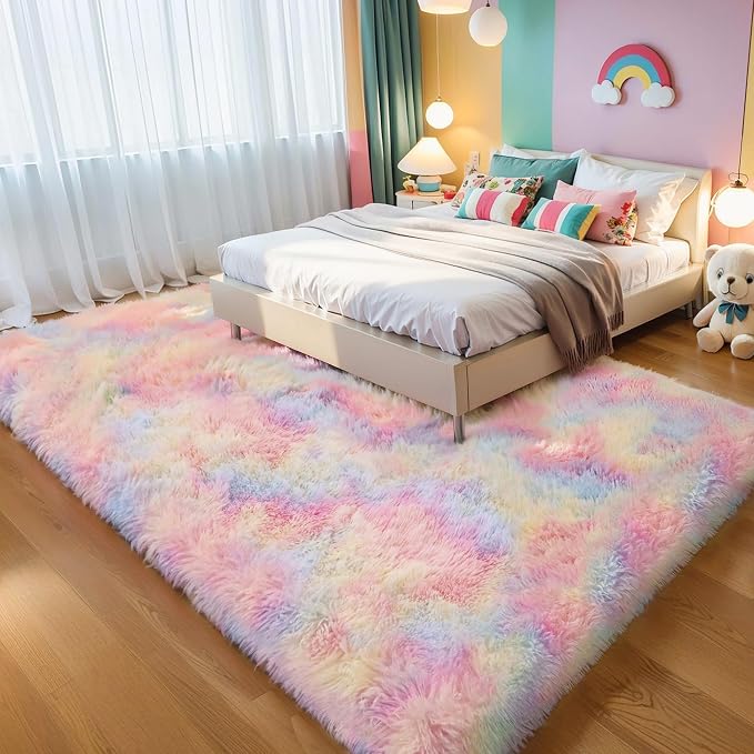 KICHOWUA 3x5 Thick Rainbow Unicorn Fluffy Shag Rug - Image 7