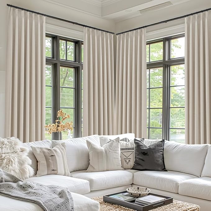 Topfinel 105 Inch Beige Blackout Curtains1 Panel, Autumn Double Layer Linen - Image 6