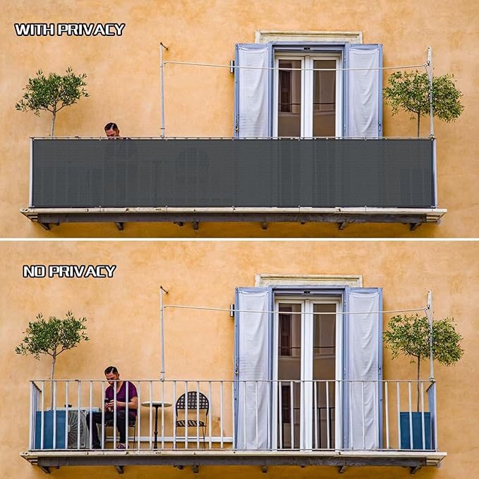 Custom Size 3'x11' Dark Grey Balcony Privacy Screen 90% UV Block | Windscreen - Image 5