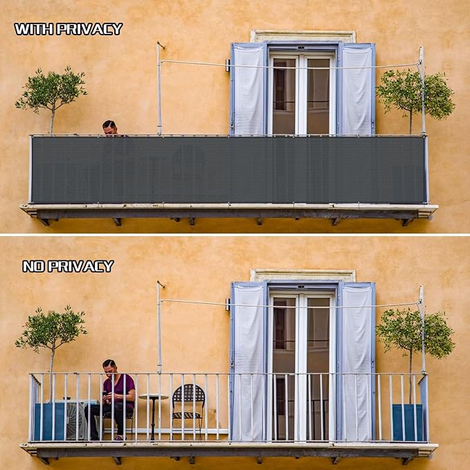 3'x12' Dark Grey Balcony Privacy Screen Fence 90% UV Block | 90% privacy shield - Image 5