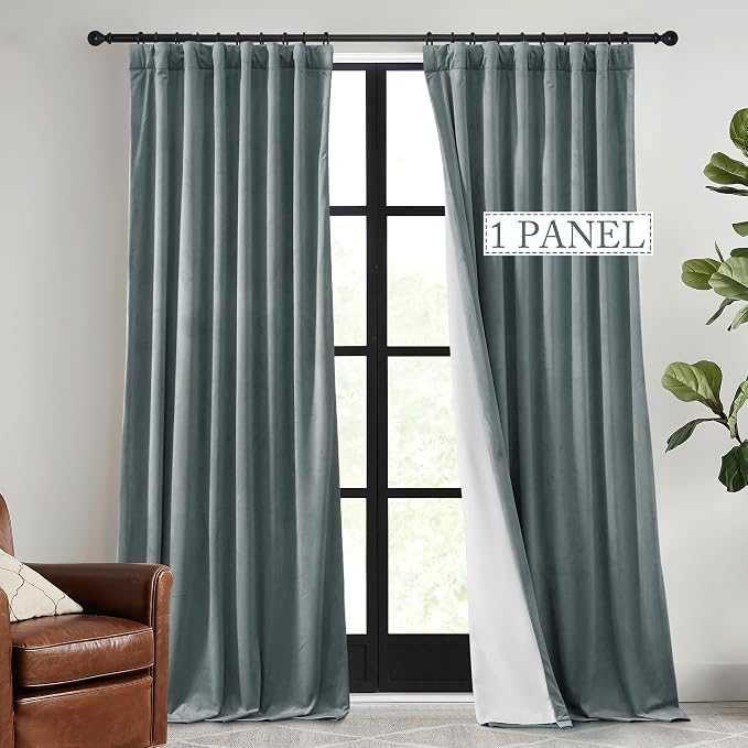 RYB HOME Blue Velvet Curtains 96 inch, Solid 2 Layers Blackout Window Curtains by RYBHOME