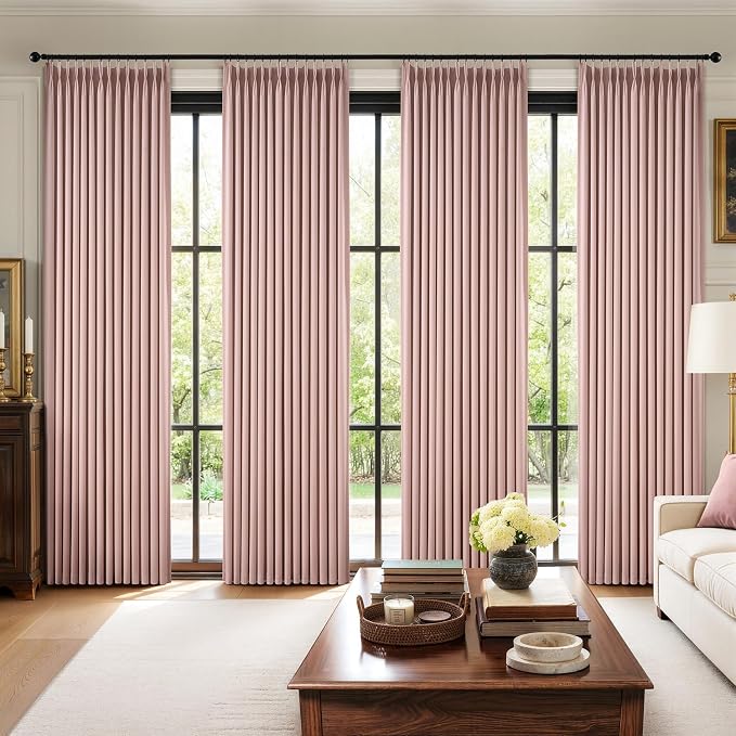MIULEE Pinch Pleated 100% Blackout Curtains 40"x96" Light Pink 4 Panels Set | by MIULEE