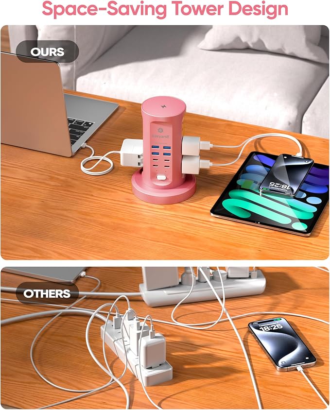 Power Strip Tower, kakyanill Charging Station 9 AC Outlets 8 USB Ports | 6 Ft - Image 5
