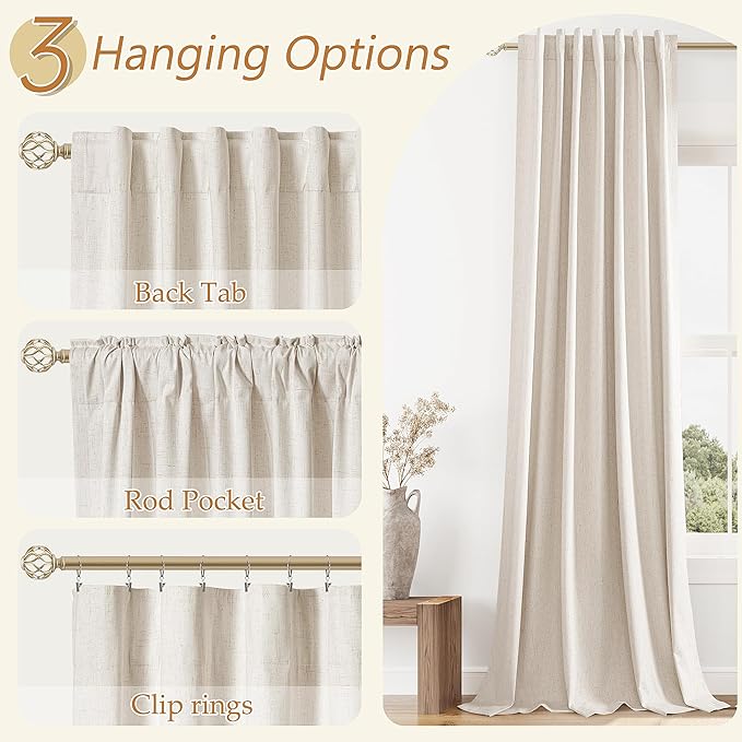 100% Blackout Linen Curtains 105 Inch Length 2 Panels Set - Image 6