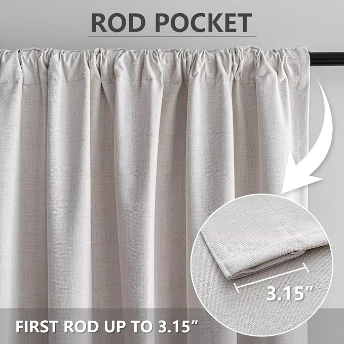 100% Blackout Curtains 108 inch Length1 Panel Faux Linen Long Drapes - Image 3