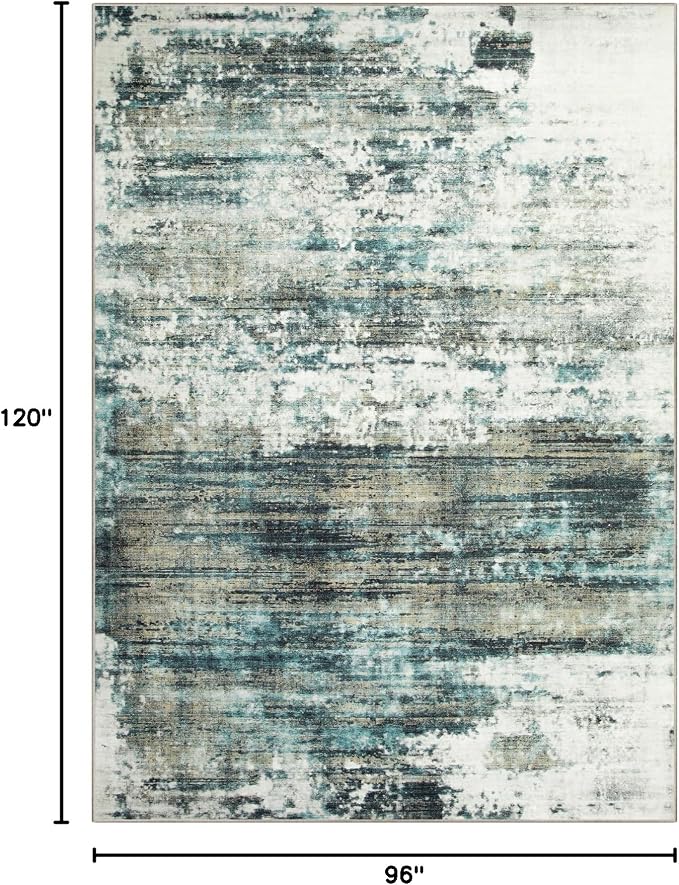 8x10 Area Rugs for Living Room: Washable Abstract Teal Green Badroom Carpet | - Image 2