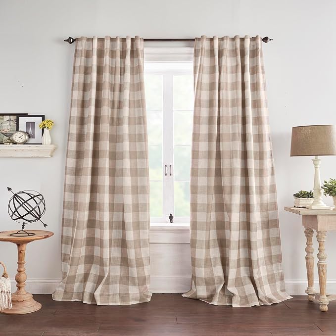 Grainger Buffalo Check Blackout Window Curtain, Linen - Image 2