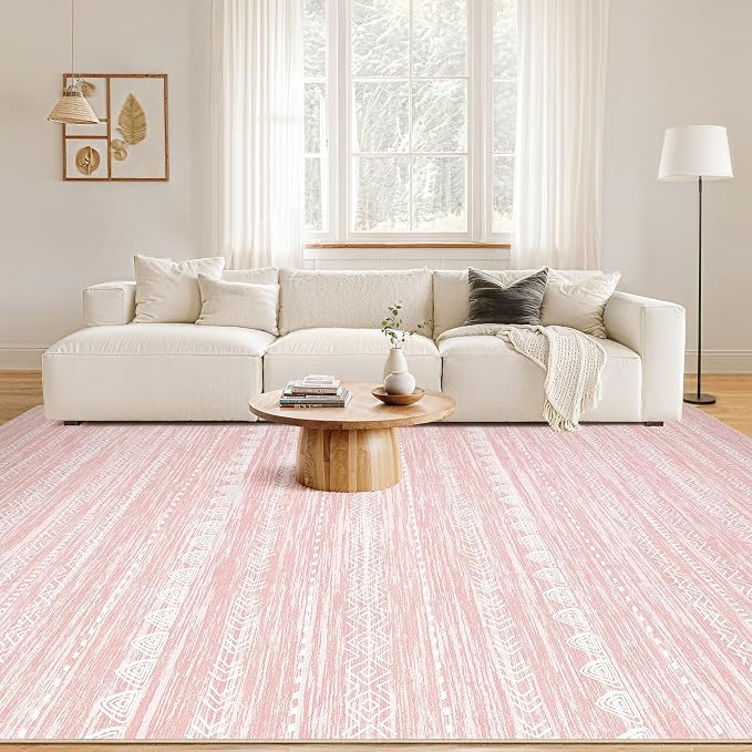 Nakagishi Boho 5x7 Pink Area Rug Living Room Rugs Machine Washable | Soft - Image 6
