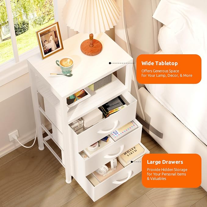 Lazzanto Night Stand with Charger Station, 3 Fabric Drawers, Bedside Table - Image 5