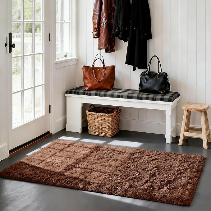 Brown 2x6 Area Rugs for Bedroom, Fluffy Shag Rug Small Rug Bedroom Carpet | - Image 2