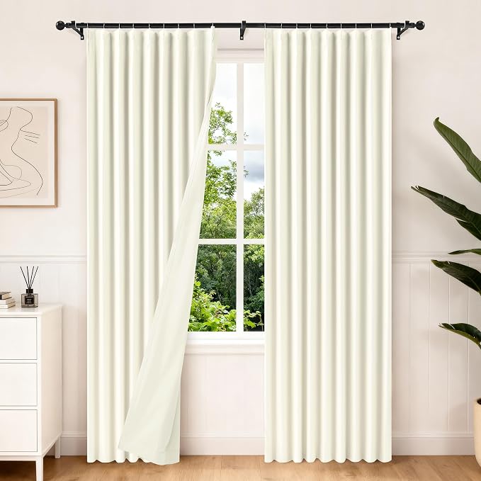 Etherealveil Birch White Pinch Pleated Blackout Curtains 2 Panels 60"x84" | by Etherealveil