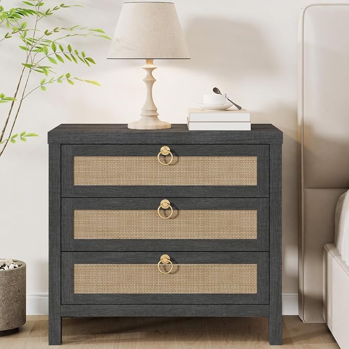 Eclatara Large Rattan Night Stand Set of 2 Boho Nightstand - Image 8