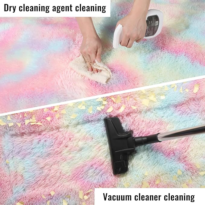 Rainbow Runner Rugs for Girls Bedroom Plush Fluffy Hallway Rug 2x6 Ft | Kawaii - Image 6