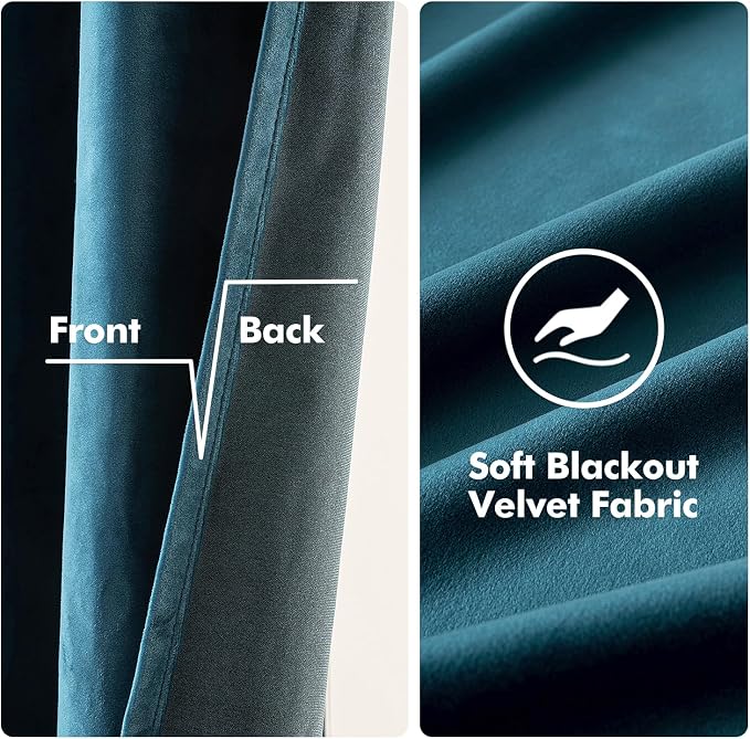 MIULEE Velvet Curtains Peacock Blue 52 x 96 Inch Length Set of 2 | Grommet - Image 3