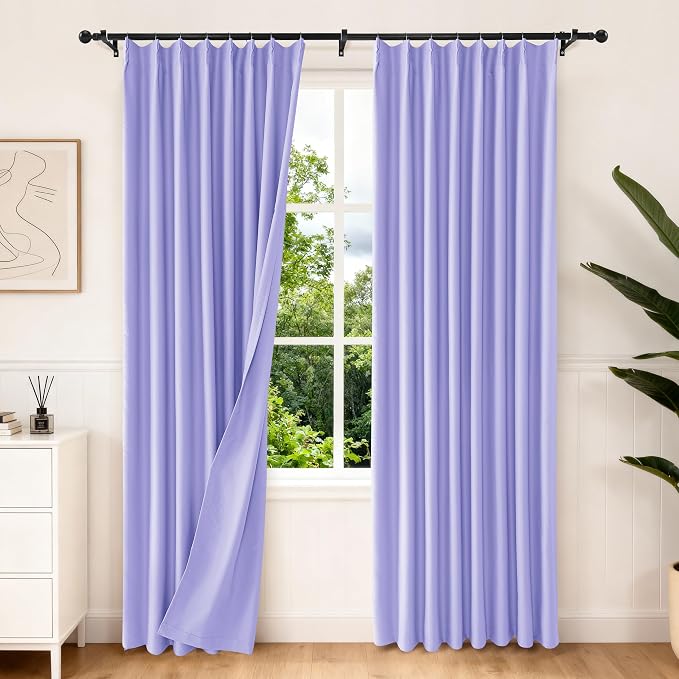 Etherealveil Lavender Purple Pinch Pleated Blackout Curtains 2P 52"x84" | Back by Etherealveil