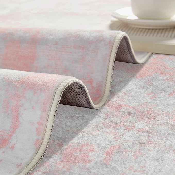 Latte&Fog 3x5 Entryway Pink Area Rugs, Modern Abstract Washable Rugs | - Image 6