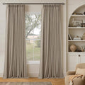 Deep Flax Greige Pinch Pleated 100% Blackout Linen Curtains 90 Inch Length | by Twodrapes
