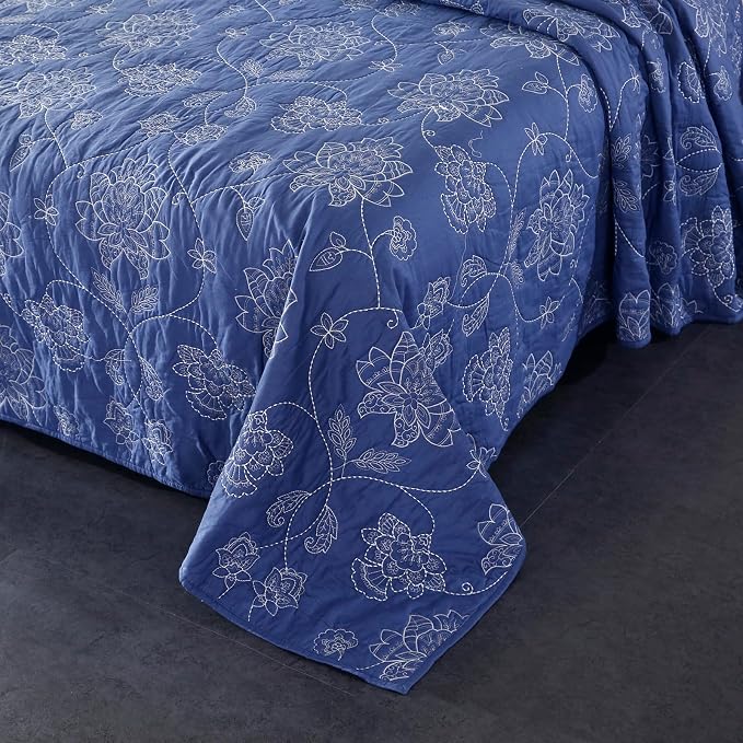 ROOMLIFE Quilt Set Full Size 3D Floral Embroidery Pattern 3-Piece Cotton - Image 5