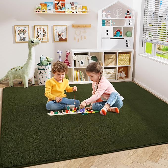 Olive Green Area Rugs for Bedroom Living Room, 4x6 Memory Foam Rug | Thickened - Image 2