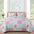 Mybedsoul Blue Pink Patchwork King Size Quilt, Soft Boho Floral King Bedspreads by Mybedsoul