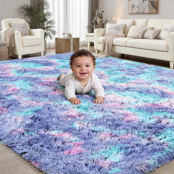 PLHXFR 8x10 Area Rugs Living Room: Fluffy Bedroom Soft Shag Rug Kid Rainbow | by PLHXFRSoftAreaRugs