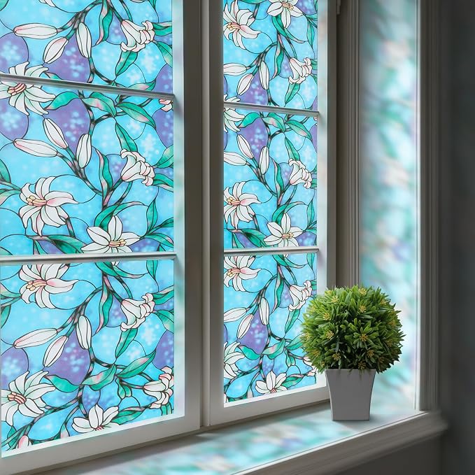 rabbitgoo Stained Glass Window Privacy Film, 35.4" X 78.7" | Anti UV Heat by rabbitgoo