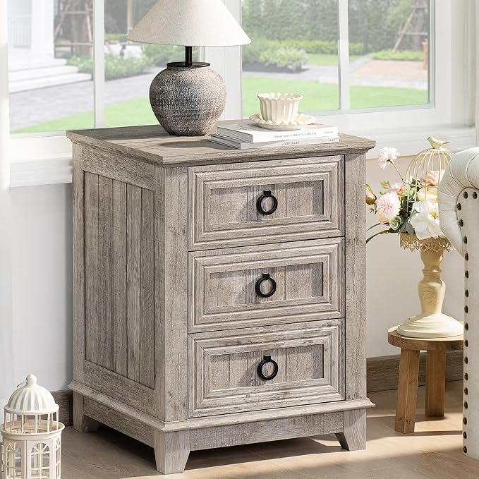 Joaxswe Farmhouse Nightstand Set 2, Oak Night Stand Cabinet - Image 9