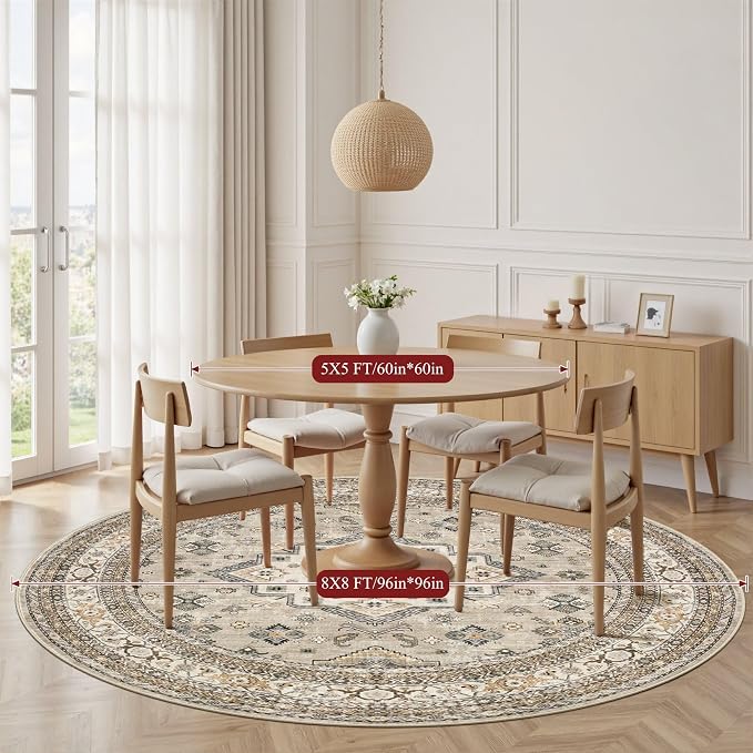 cotiled 8ft Round Living Room Area Rug, Traditional, Dining Room, and Home - Image 5