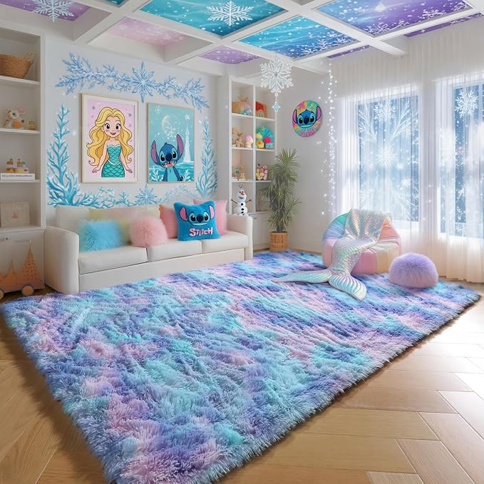 Soft Purple Rainbow Rugs for Living Room, Fluffy 5x7 Area Rug, Plush Adorable - Image 3