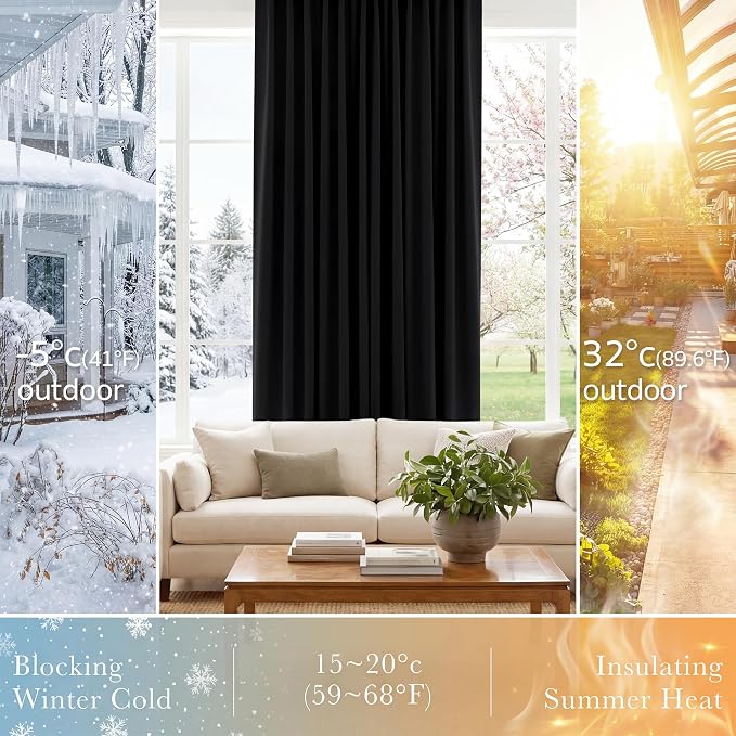 PONY DANCE Black Blackout Living Room Curtains 84 inches Long | Back Tab - Image 4